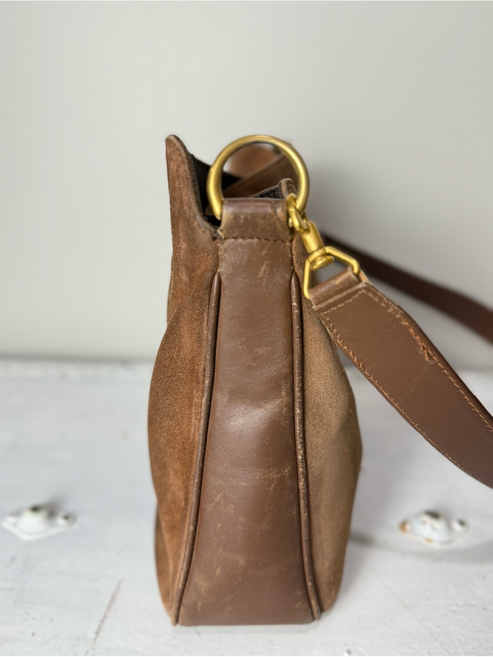 GUCCI Suede 2way Brown Gold Shoulder Bag Vintage Leather - Picture 5 of 15
